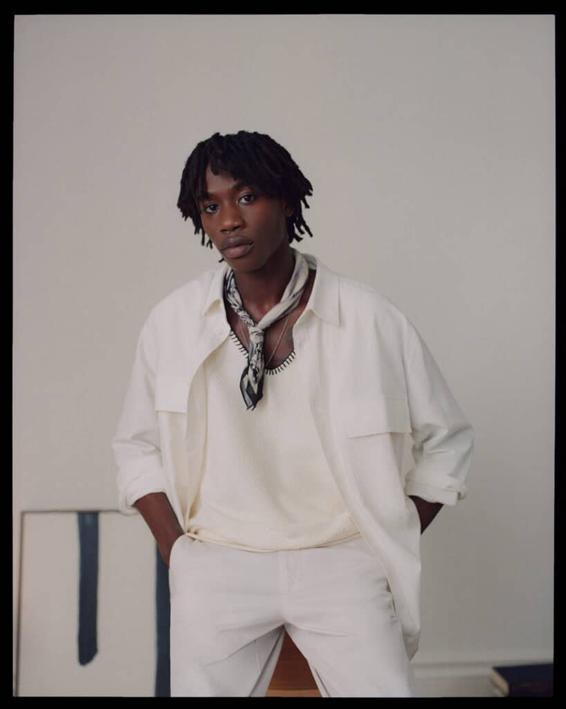 Fashion model wearing ZARA MAN outfit in NYC, 2021.