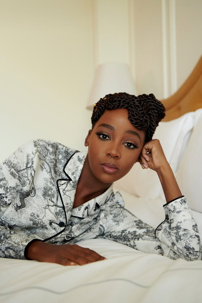 Thuse Mbedu at Dior Critics Choice Awards, elegant pose, stylish attire.