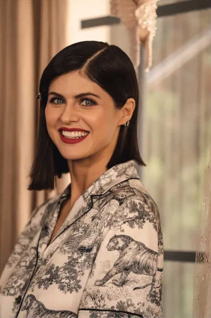 Alexandra Daddario at the Dior Emmy Awards event, showcasing elegant fashion and style.