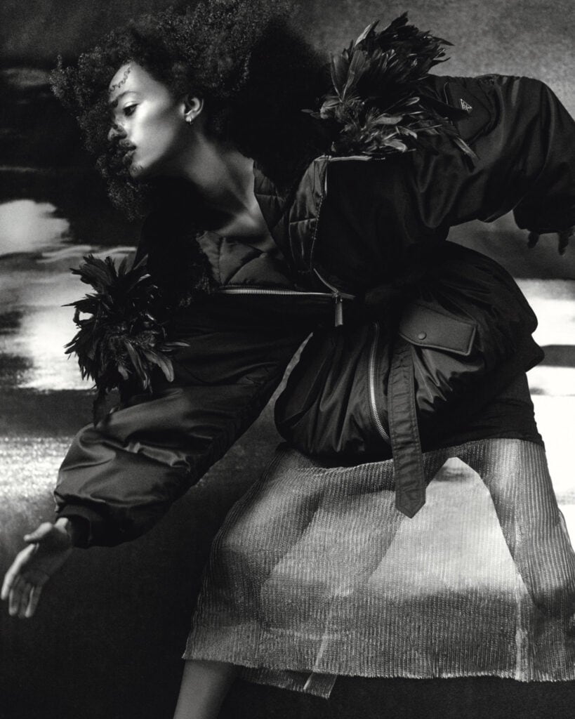 White portrait of Selena Forrest for Self Service magazine.