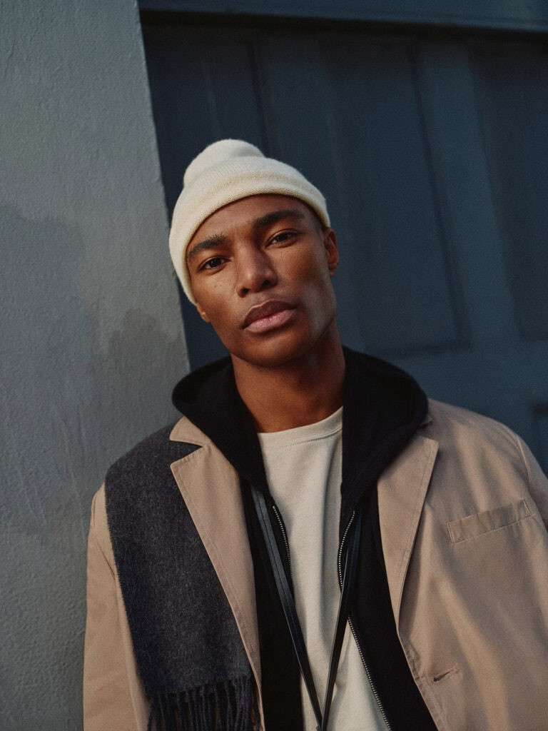 Stylish man in ZARA outfit in New York for 2023 fashion shoot.