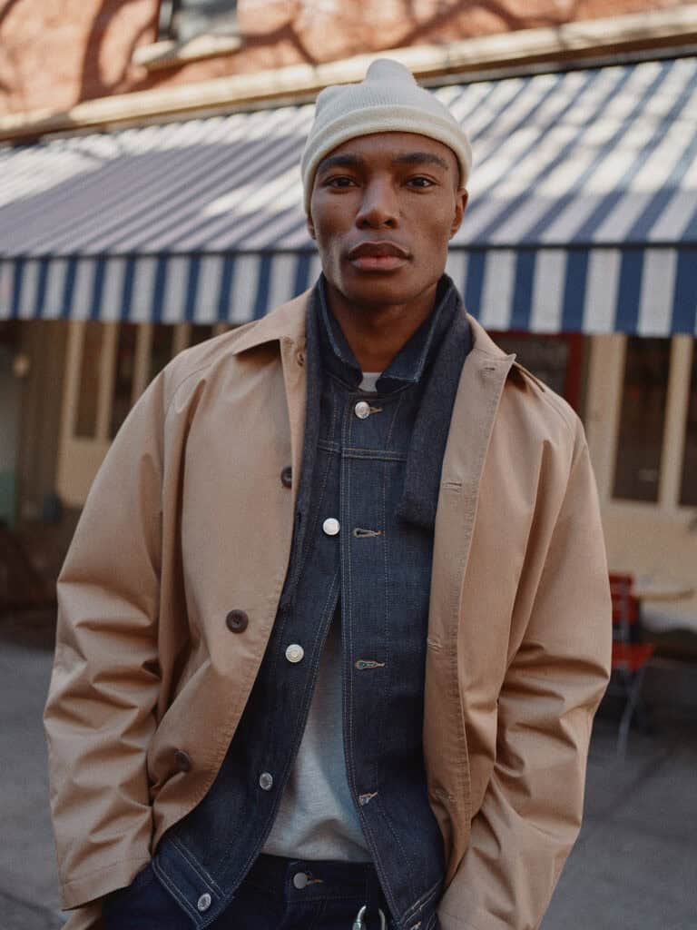 Male model wearing ZARA MAN outfit in NYC street scene.