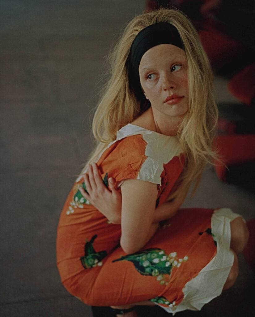 Young girl in colorful dress for Cultured Magazine shoot.